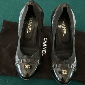 Chanel Black Stiletto Heels with Patent Leather Finish